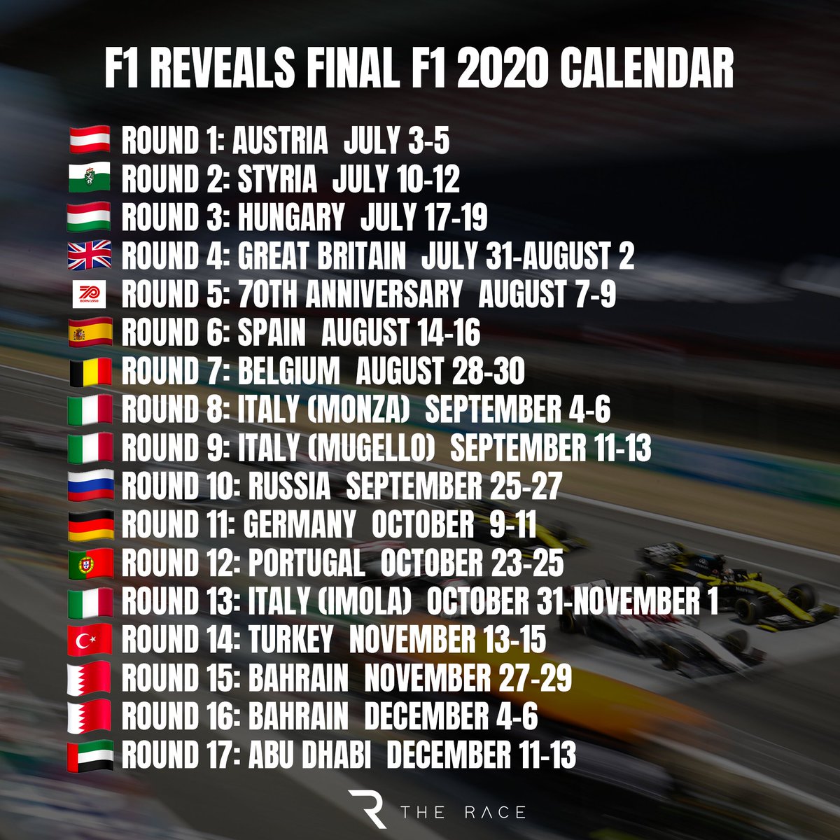 full f1 2020 calendar