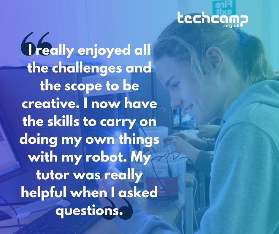 techcampuk's tweet image. 'I really enjoyed all the challenges and the scope to be creative. I now have the skills to carry on doing my own things with my robot. My tutor was really helpful when I asked questions.'✨
#TechnologyCourse #OnlineCourses #SchoolHolidays #STEM #Gaming #TechCampUK