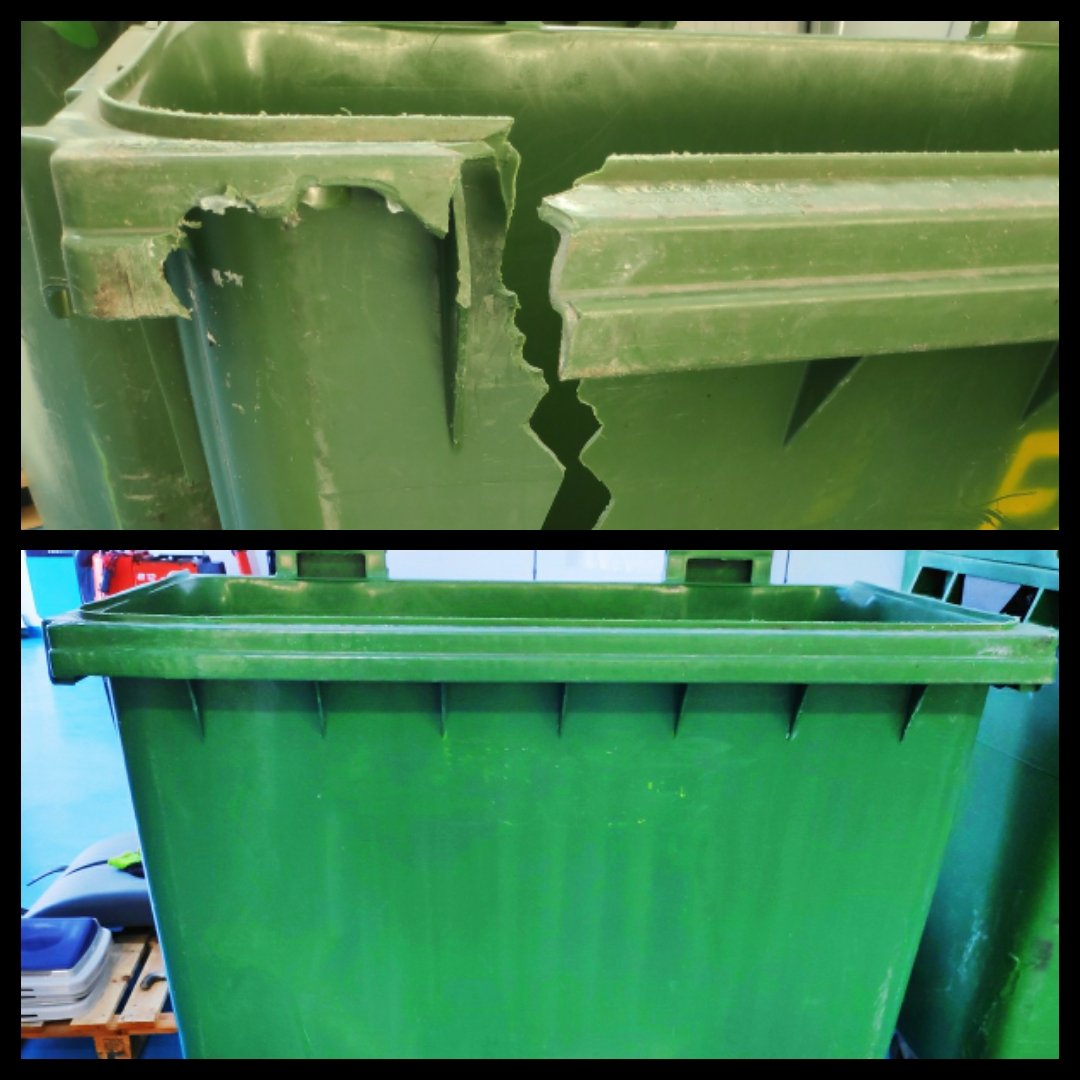 tonimartinezr's tweet photo. En RECYYCLE hemos convertido un contenedor inservible en uno reparado y listo para durar muchos años, antes de Reciclar.....¡REPARA! #economiacircular https://t.co/UJQ3tYMhBN
