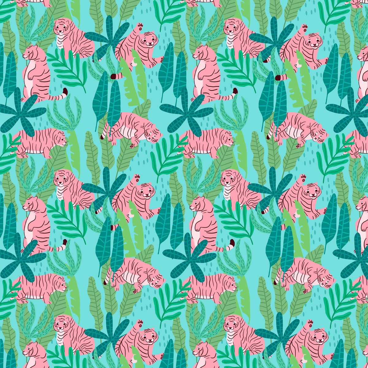 Chonky tigers! #chonky #tigers #fattiger #pinktiger #drawing #patterndesign #fabricdesign #tropicalpattern #tigerpattern