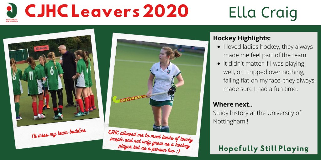 Canterbury Junior HC (@canterburyjnrhc) on Twitter photo This week's U18 is Ella Craig who began her hockey history in 2012 & is heading off to <a href="/UniofNottingham/">Uni of Nottingham #WeAreUoN</a> to study history π€ π
She says 'CJHC allowed me to meet loads of lovely people & not only grow as a hockey player but as a person too' π₯°
Good luck Ella, we'll miss you xx This week's U18 is Ella Craig who began her hockey history in 2012 & is heading off to <a href="/UniofNottingham/">Uni of Nottingham #WeAreUoN</a> to study history π€ π
She says 'CJHC allowed me to meet loads of lovely people & not only grow as a hockey player but as a person too' π₯°
Good luck Ella, we'll miss you xx