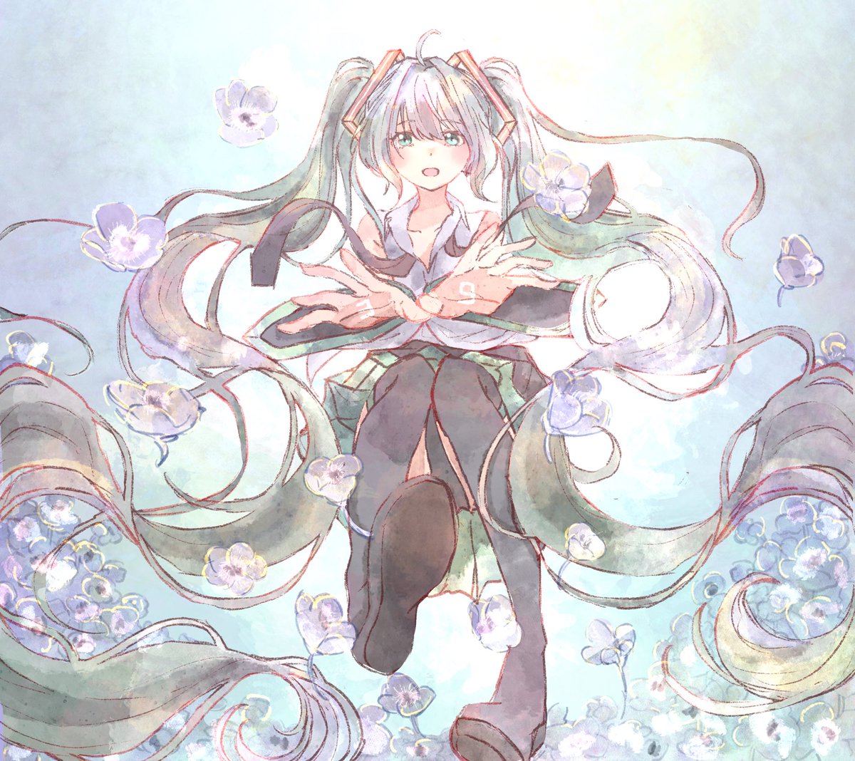 ミクとネモフィラ 初音ミク 彩 のイラスト