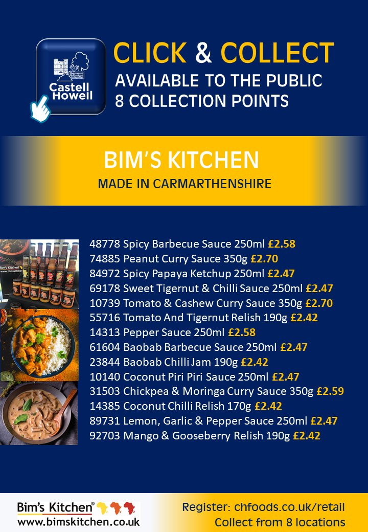 BimsKitchen's tweet photo. Try our award winning products via @castellhowell's Click &amp; Collect service.

For all info visit https://t.co/GWDq01M42B
Register for online ordering via https://t.co/2wu1zkHPMJ https://t.co/ZtZkkKigTI