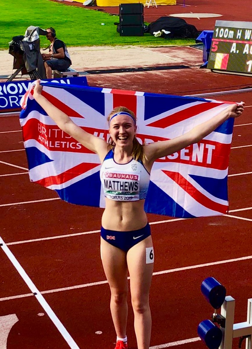 Sport4Wiltshire's tweet photo. Super proud of our #FFOP grant recipient @LucyJMatthews  who broke @SallyGunnell Age 17 100m Hurdles record which has stood since 1984! Next stop British Championships on 4 Sept! @wiltscouncil  @BBCWiltshire @SpireFM https://t.co/q9eitPr38g