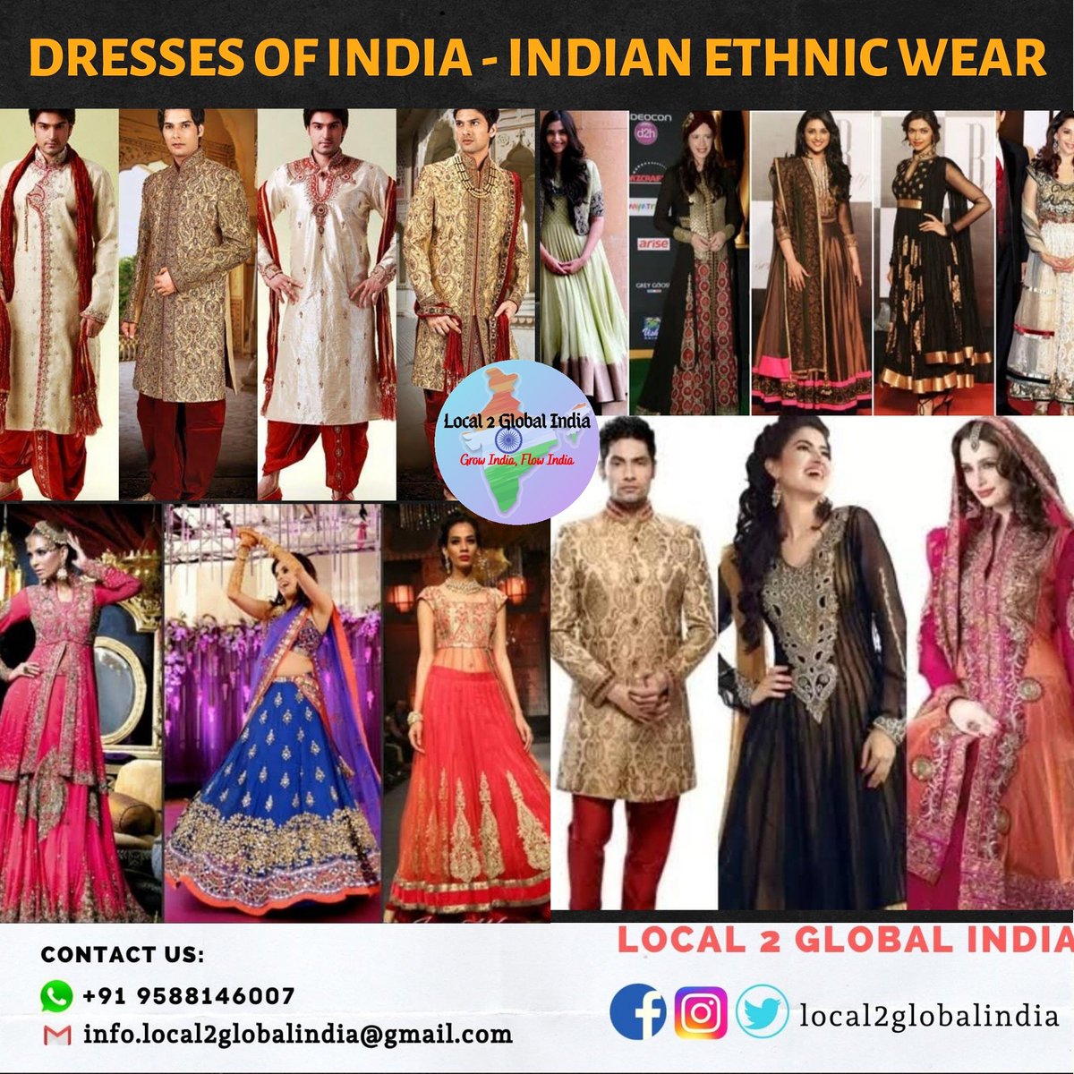 Local2GlobalInd's tweet photo. Women of India are often seen sporting saris. Sari is a single cloth that needs no stitching, it is easy to make and comfortable for wearing, and it also adheres to the religious etiquette. 
#local2globalindia

#dresses #indianculture #kurtapajama #indianwear #fashion #ethnicwear https://t.co/8tWm5jHaMY
