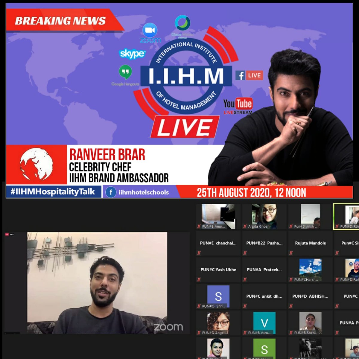 arjasivakrishna's tweet photo. IIHMHOTELSCHOOL: IIHM first year students enjoy live online streaming of #masterclass by celebrity chef ranveerbrar on #IIHMonlineclasses. In this MasterClass, they are not just learning recipes, students learn how to take their cooking to the next level… https://t.co/opghN1Ih7V