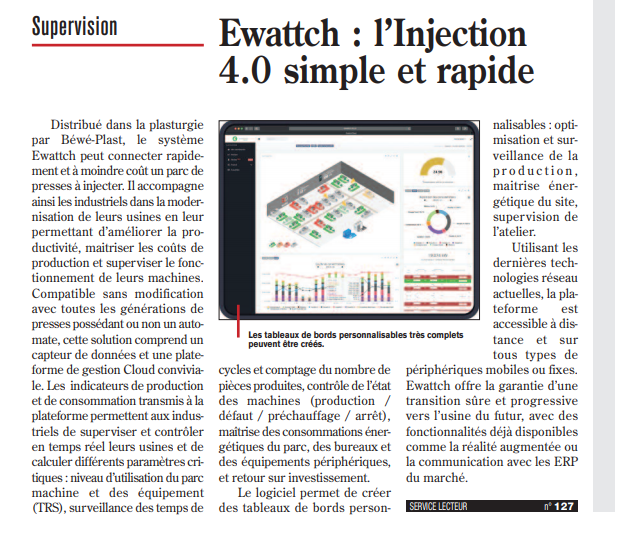 Plastiques Flash consacre un article portant sur les solutions plasturgie Ewattch pour l'industrie 4.0. 🔍

Article du journal n°88 Plasturgie de Plastiques Flash (mai-juin)

#Injectionmoulding #plastics #InjectionPlastique #Plasturgie #SmartIndustrie #Industrie40 #IIoT #IoT