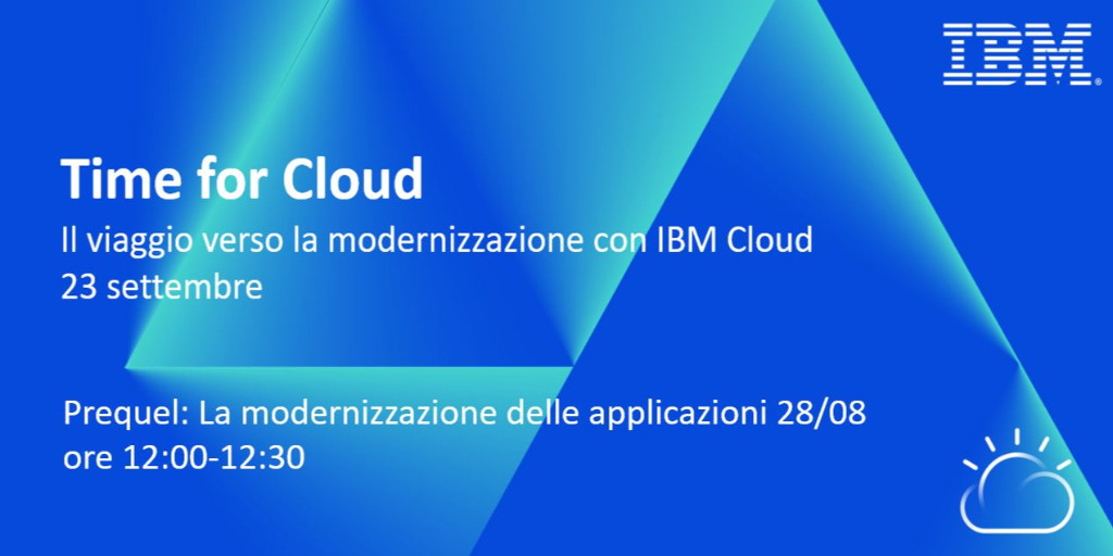 channel_coach's tweet photo. #Prequel: La #modernizzazione delle applicazioni 28/08 ore 12:00-12:30. Anteprima e cocreation in vista del 23 settembre.
Registrati al live streaming https://t.co/6ruRnoQ5DU
#IBMCloud #eventovirtuale #dati #EDGEComputing #HybridMultiCloud. #timeforIBMCloud #startIBMCloud https://t.co/3et31BW3e7