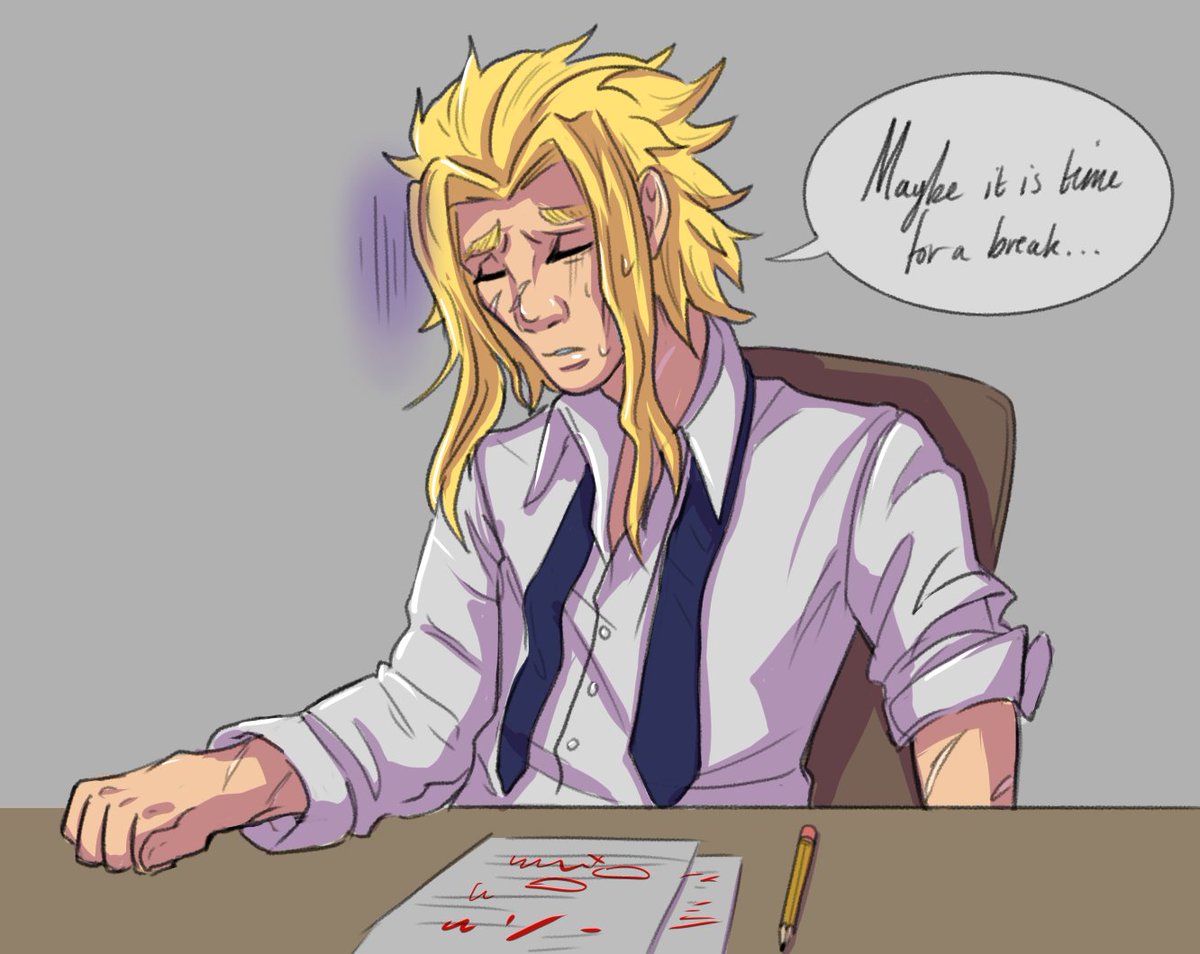 Marking papers is starting to get tedious. 

"Maybe Aizawa and Hizashi have a point- I really should take a break."