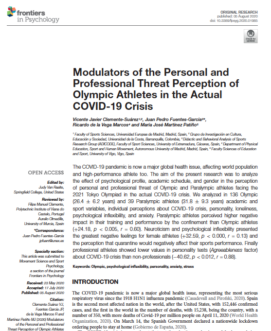 Ricardo De La Vega We Have Just Published A New Scientific Paper Related To Covid 19 The Aim Was To Analyze The Effect Of Psychological Profile Academic Schedule And Gender In