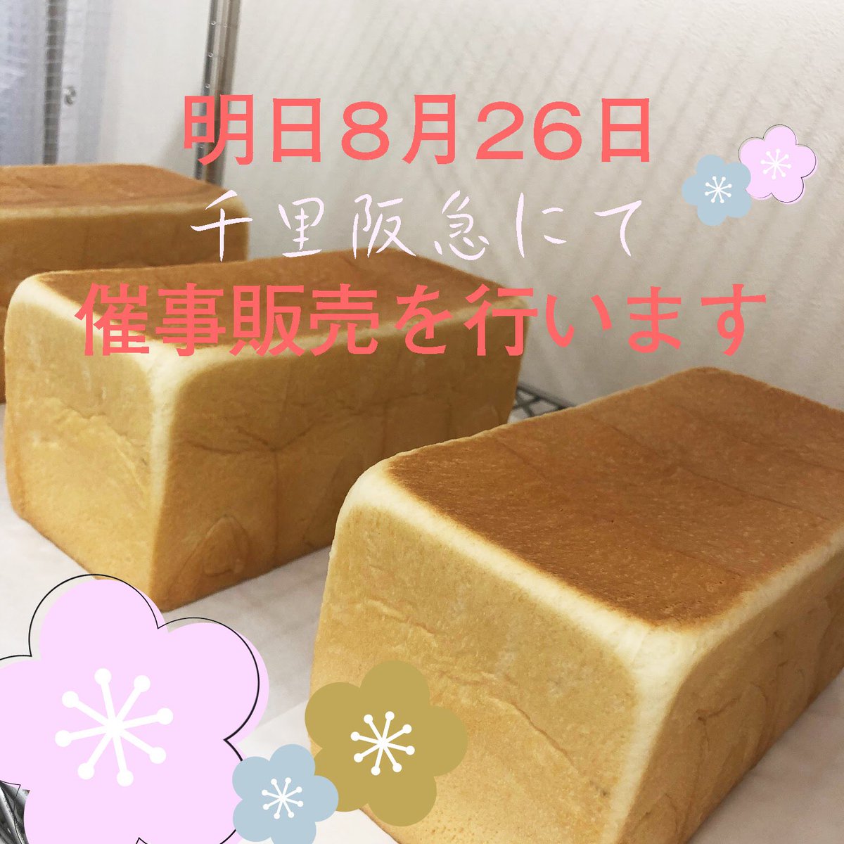 gn_minoo's tweet photo. 明日、８月２６日(水)
千里阪急にて催事販売を行います！

11時〜販売開始予定です。
＊時間の変更もございます。予めご了承ください。

＊飛沫感染防止対策は、十分に行ってまいります。

#銀座に志かわ#千里阪急#高級食パン#アルカリイオン水 https://t.co/HLjvBWTvJR