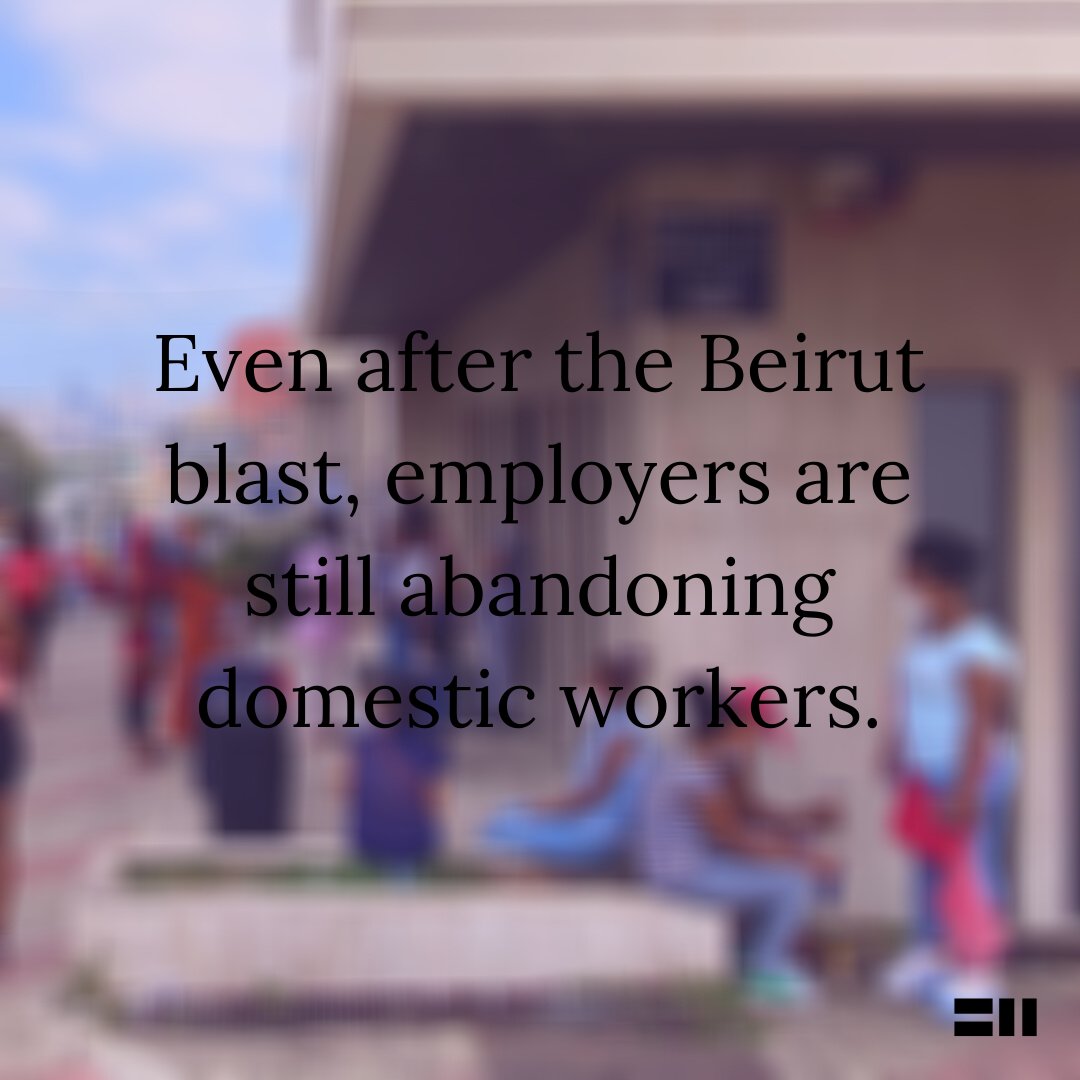 (1/7)  #Migrant domestic workers had already been made homeless before the  #BeirutExplosion, but even more today.Employers are still abandoning them at consulates and on the street, making their living conditions worse.They must be evacuated now! #EvacuateNow #SendUsHome