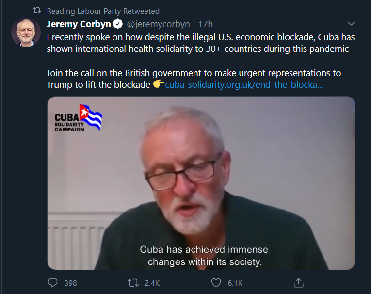 Can someone explain why the @ReadingLabour Twitter account is sharing Jeremy Corbyn stanning for an authoritarian regime?