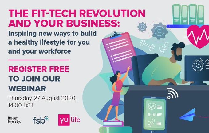 fsb_policy's tweet photo. Join us on this Thursday 27 August for our webinar on the 'fit-tech revolution'๐ง๐ฝโ๐ป
Sign up to hear inspiring new ways to build a healthy lifestyle for you and your workforce. Tweet your questions with #FSBhelp: https://t.co/kWJbyuJc2h https://t.co/lwVEQMp2Yd