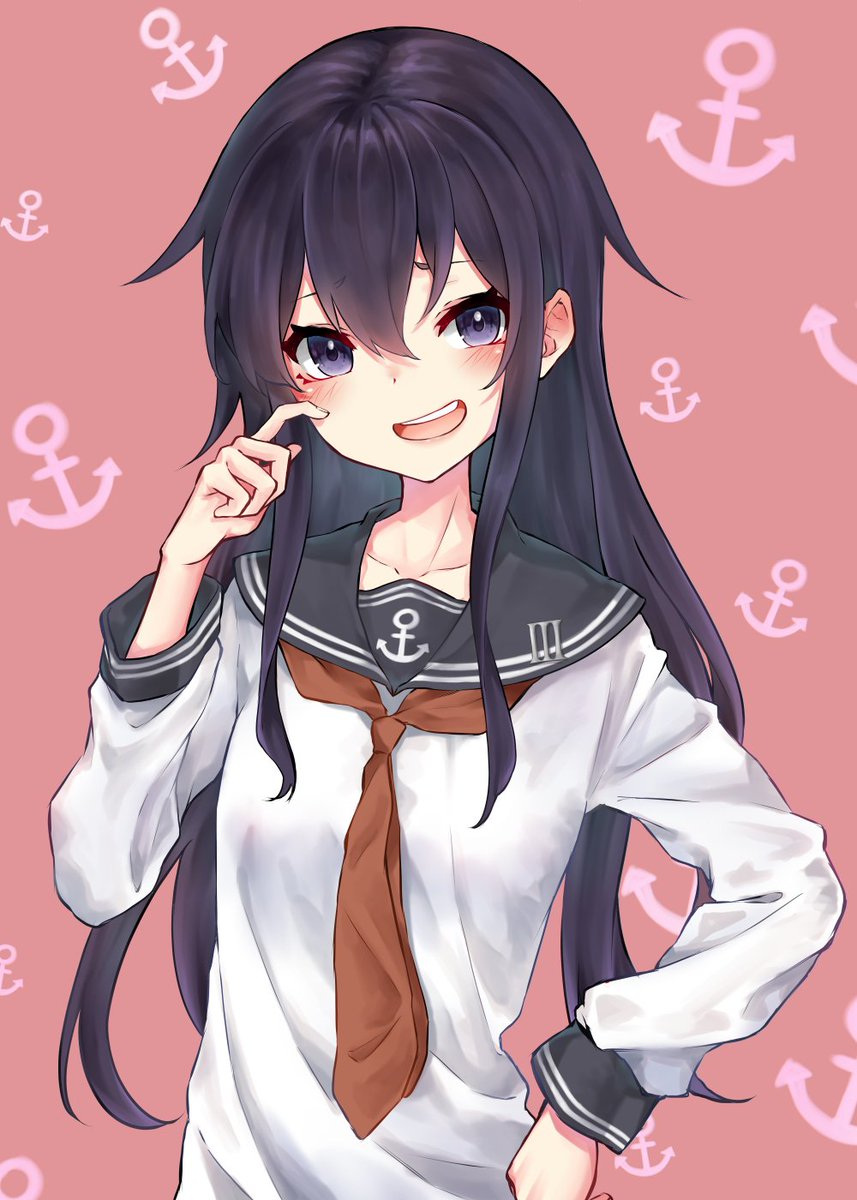 akatsuki (kancolle) 1girl solo long hair anchor symbol school uniform serafuku sailor collar  illustration images