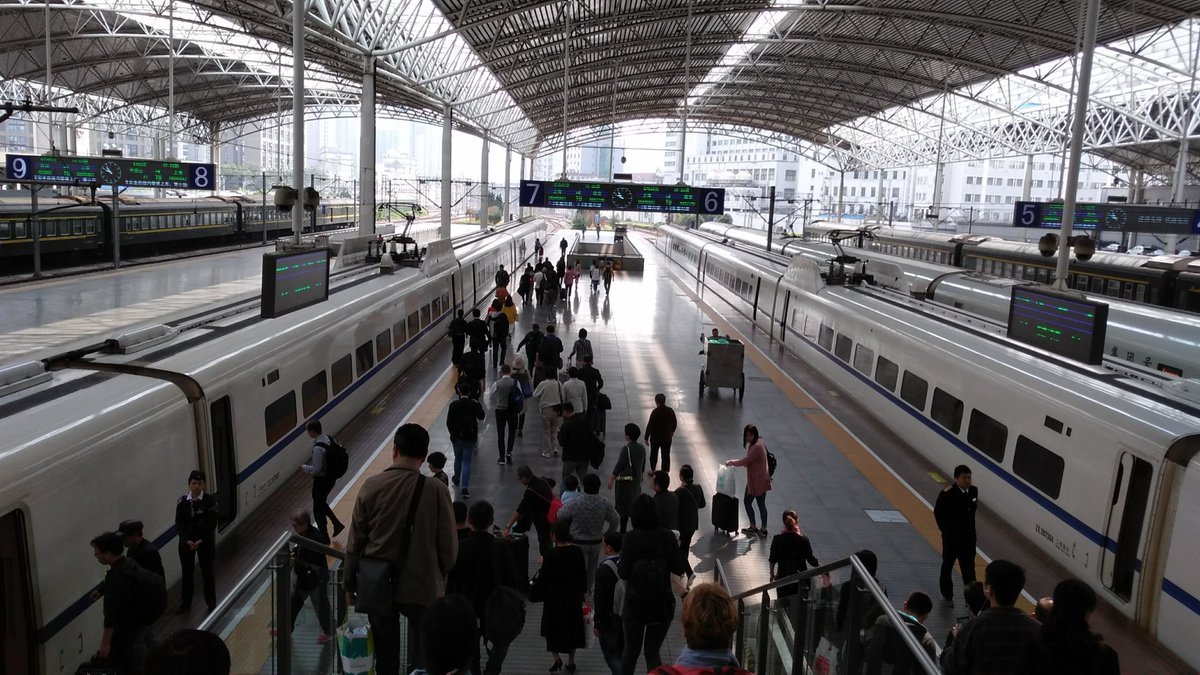 44 — The highspeed train is affordable (33 RMB, 4 USD) from Shanghai to Suzhou) in 30 minutes (which is 80 minutes by car). It's also a political symbol in China for its progress. Many posters will have the typical aerodynamic white bullet-trains on it.