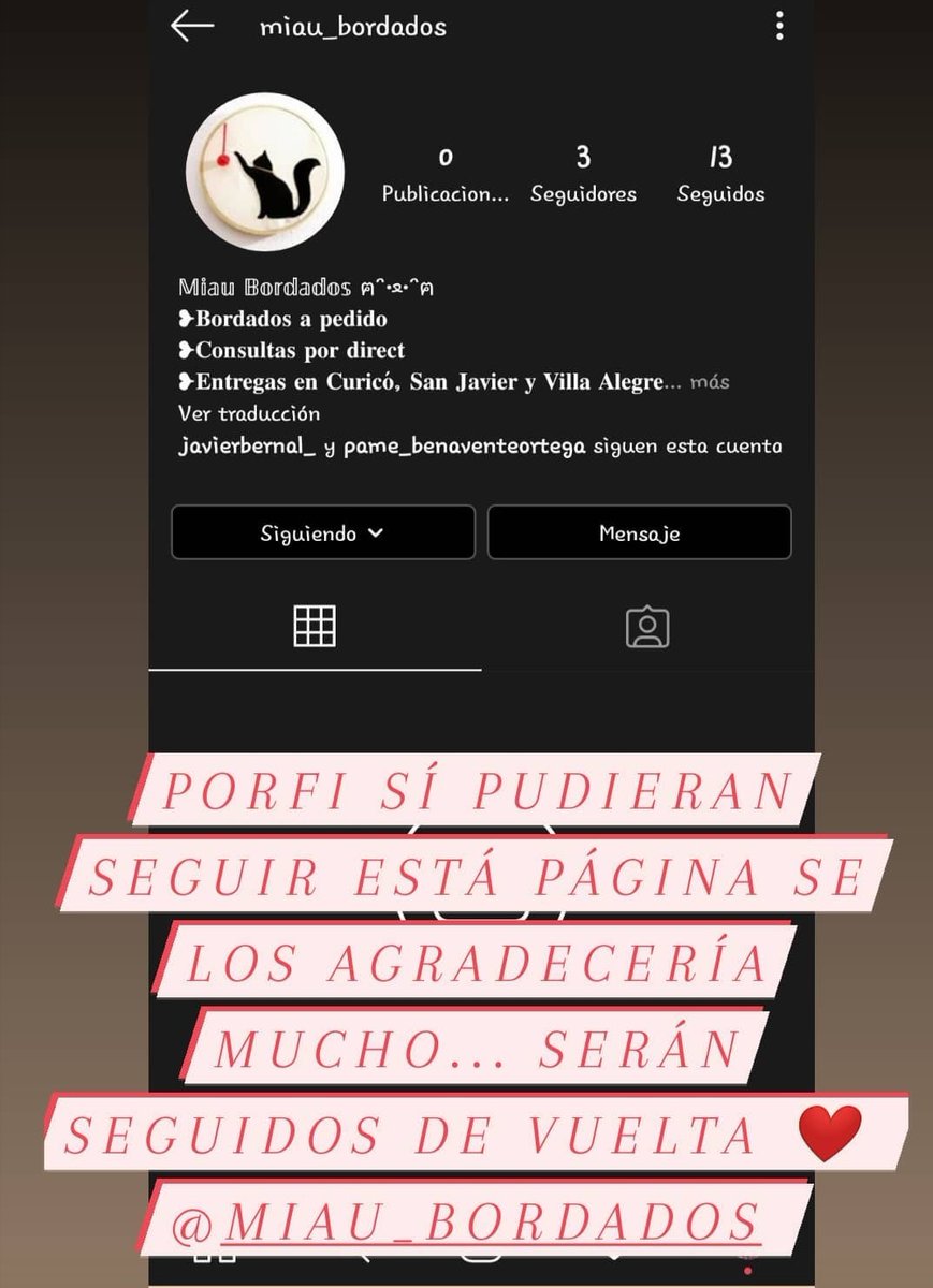 javierbg95's tweet photo. Hola, podrían ayudar a mi pareja con un Follow en su tienda de bordados https://t.co/wlIzvezhha ❤️ #emprendimiento #chile #maule #villaalegre #sanjavier #molina #rt #bordados #pyme #linares #talca #yerbasbuenas https://t.co/2QWU5QYWXA https://t.co/3mYgeD8WwV