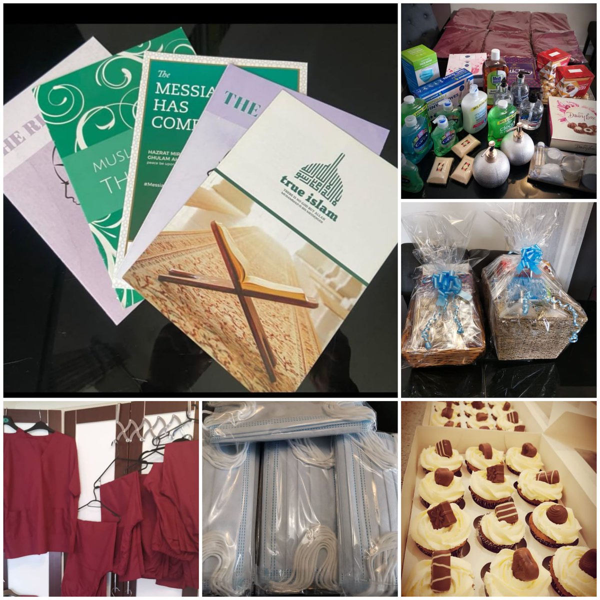LajnaHerts's tweet photo. Ahmadi Muslim Ladies Stevenage South joined hands to provide PPE kits, Scrubs and Face Masks to Manor View Care Home. Hampers also included some essentials like toiletries, antibacterial soaps, gloves, disinfectants and homemade cupcakes along with our message of peace @LajnaUK https://t.co/GYoDVexCTp
