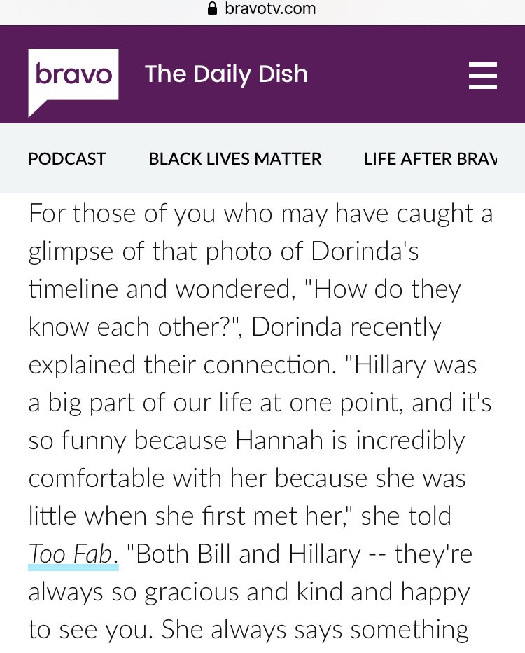 5) As Dorinda put it- her daughter, Hannah, knew Hillary since she was little. Seriously- the circles she runs in... Richard worked with Dems in politics, too  #RHONY  #Dorinda  #DorindaMedley  #Democrats  #Clinton  #HillaryClinton  #CFR  #Soros