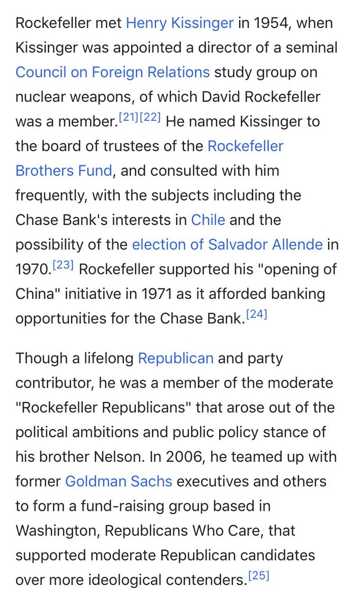 82/ DAVID ROCKEFELLER*Died March 2017 at 101*Name alone should be enough but MAN-Chairman of Council of Foreign Relations (1970-85)-Knew all the evil people-Dulles friend & confidante-Kissinger-Was offered Robert Kennedy’s seat after his death (declined)Jeebus