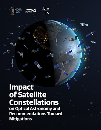 AAS_Office's tweet photo. A report by experts representing the global astronomical community concludes that constellations of bright #satellites in low Earth orbit will change ground-based optical &amp; IR #astronomy &amp; could impact the #NightSky for stargazers. #SATCON1 https://t.co/Nia2irfdXx https://t.co/gFhmfMSj2O