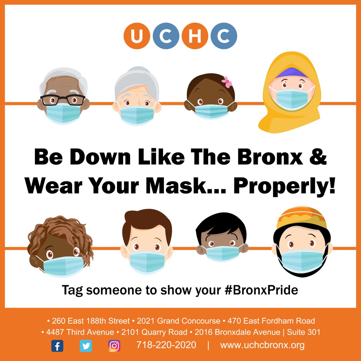 To prevent the spread of the coronavirus, it is important to wear a mask correctly. Make sure your mask covers both your nose and mouth! Be like the Bronx.  #BronxPride #WearAMask