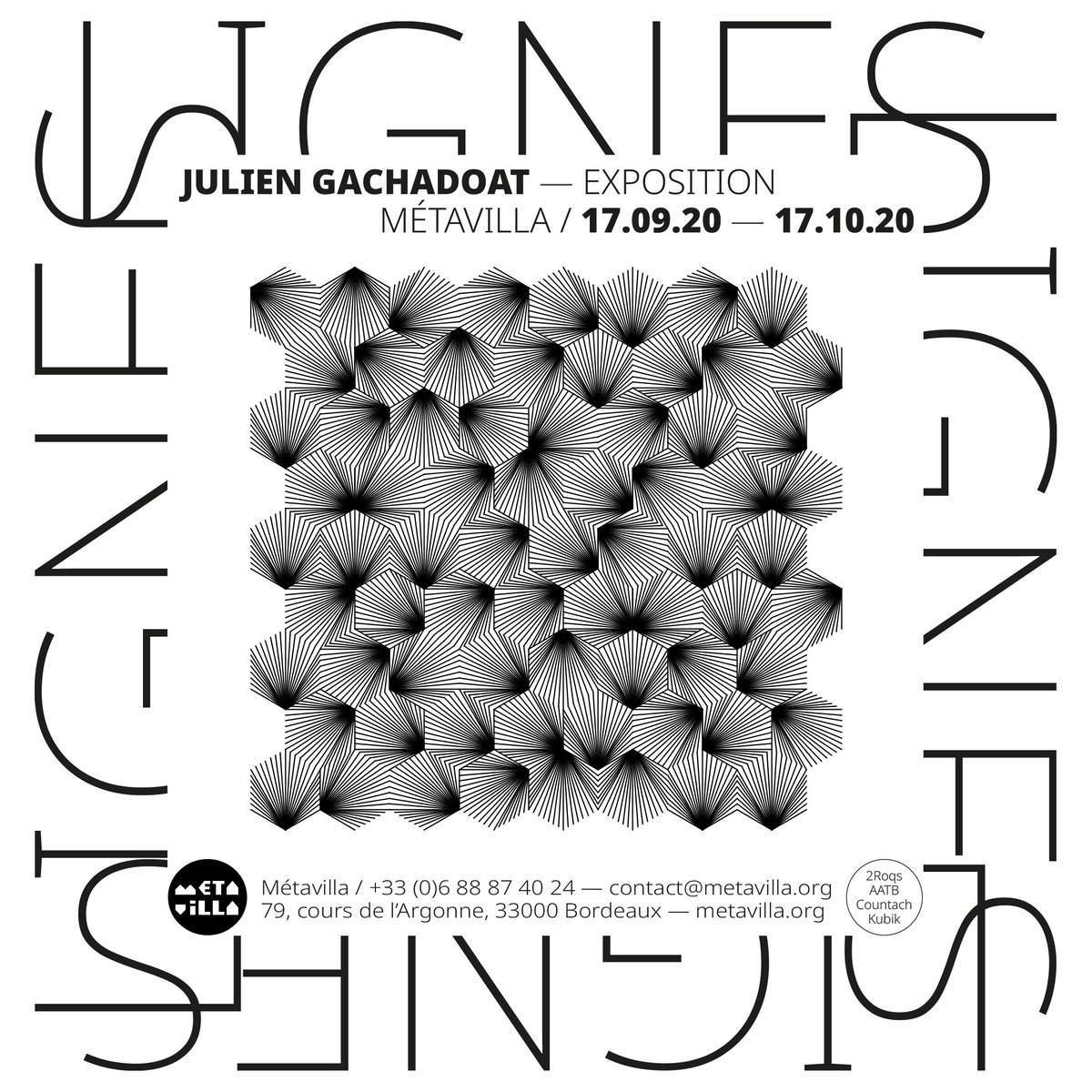 “Lignes” is my first solo exhibition in #bordeaux at Métavilla, from 17.09 to 17.10. It will showcase drawings plotted with #axidraw and some other generative printed materials. 
Spread the word 😀

#processing #plottertwitter #generativedesign #creativecoding #generativeart
