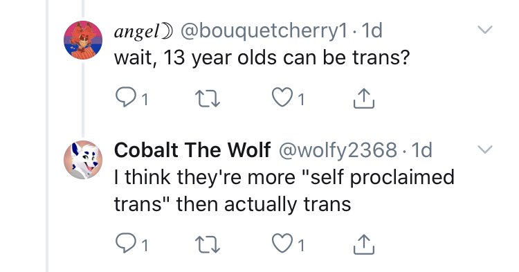 He makes constantly transphobic comments. https://twitter.com/wolfy2368/status/1298090577393836032?s=19
