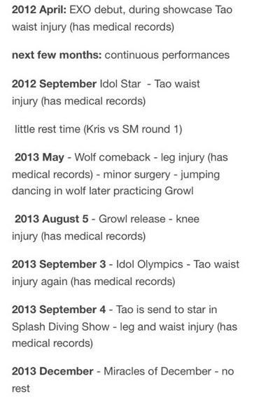 it’s crazy how much tao had been through while he was in exo, all these injuries and continuing to carry on just to be called a liar and traitor by people who used to be fans of him