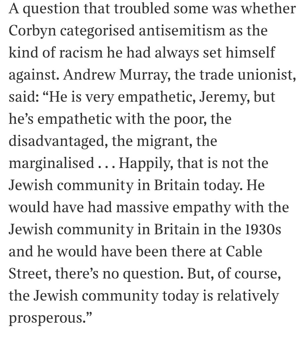 One of Corbyn's closest aides, Andrew Murray, speculated that Corbyn had a blindspot to antisemitism because Jews are "prosperous". Sara, a Jew, had the tumerity to make a joke about what Murray *himself* had said. A point that everyone involved tried oh-so-hard not to understand