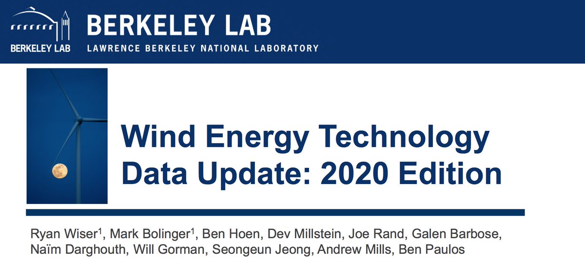 LONG THREAD:  @BerkeleyLab’s updated compilation of wind power data and trends is out. A briefing deck, data file, and data visualizations can all be found at  http://windreport.lbl.gov/ .  #windpower  @awea 1/14
