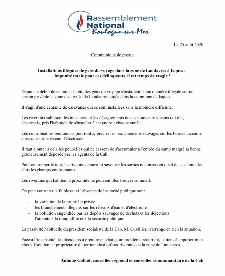 antoine_golliot's tweet photo. 📌 mon communiqué suite aux installations sauvages de gens du voyage dans la zone de Landacres à #Isques dans le Boulonnais ⤵️ https://t.co/mgKWyRkiJz