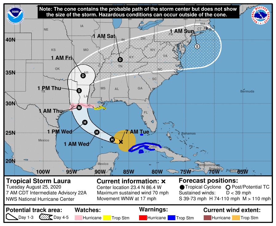 2/ The official forecast track from 4 AM still showed a landfall near the LA/TX border late Wednesday or early Thursday. But NHC acknowledged they were on the east side of most guidance & additional westward adjustments in the track may be needed.