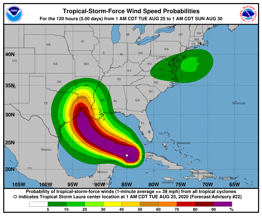 5/ A westward shift should lower the potential winds for much of our viewing area, but we could still see tropical storm force winds. Odds were just over 50% for Baton Rouge as of the 4 AM advisory. May trend a little lower in next advisory. Gusts of 30-50 mph seem reasonable.