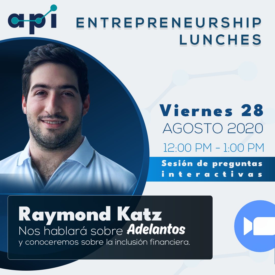 api_fed's tweet image. Cada semana conversaremos con un emprendedor sobre su historia, lecciones que aprendidas en el camino, e interactuarán con la audiencia

Acompáñanos este viernes 28 de agosto de 12pm-1pm a conversar con @ramykatza, cofundador y CEO de 
@AdelantosPanama 

us02web.zoom.us/webinar/regist…