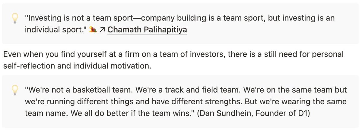 27/ "Investing is not a team sport."  @chamath "There is no limit to what a man can do or where he can go if he doesn't mind who gets the credit." Robert Woodruff, former CEO of Coca-ColaOne team, one dream? Or all about who gets the credit?