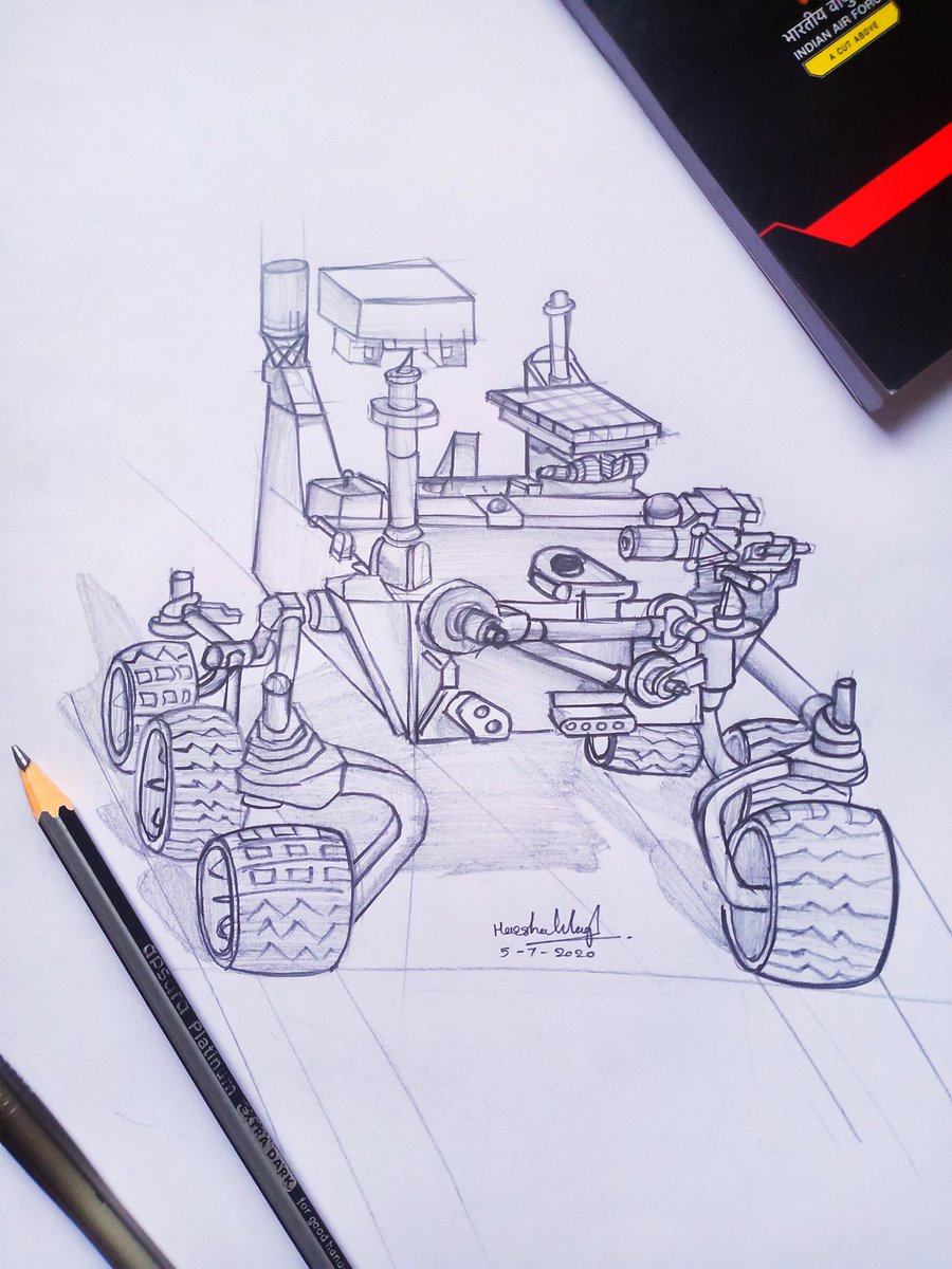 Curiosity, U.S. robotic vehicle, designed to explore the surface of Mars, which determined that Mars was once capable of supporting life. @NASA . #sketch #space #Mars #Aerospace