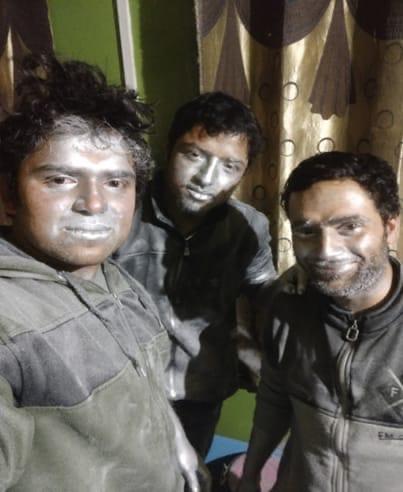 From left to right Uner Farooq, Sameer Dar and Adil Dar after assembling IED- face smeared with aluminium powder used in IED.  #Pulwama