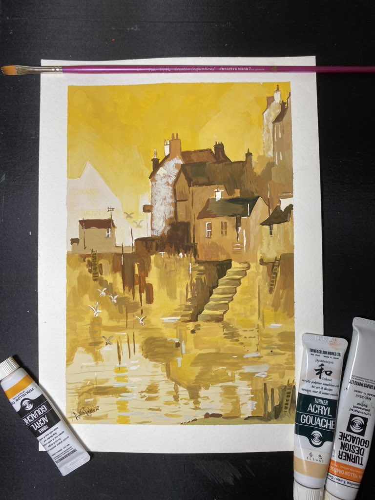 arelifisher's tweet photo. Harbor Reflection, 2020. 
using @TurnerColour_jp 🎨

Time-lapse video 🎥: https://t.co/lr0hVO0RhK
#gouache #painting #illustration https://t.co/3PZhr2fReW