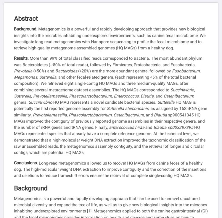 HQ-MAGs with <a href="/nanopore/">Oxford Nanopore</a> long-read #metagenomics 🐶💩🧬

assets.researchsquare.com/files/rs-60068…

Preprint under revision from <a href="/anna_cusco/">Anna Cuscó</a> @prd_96 &amp; @Quinovines