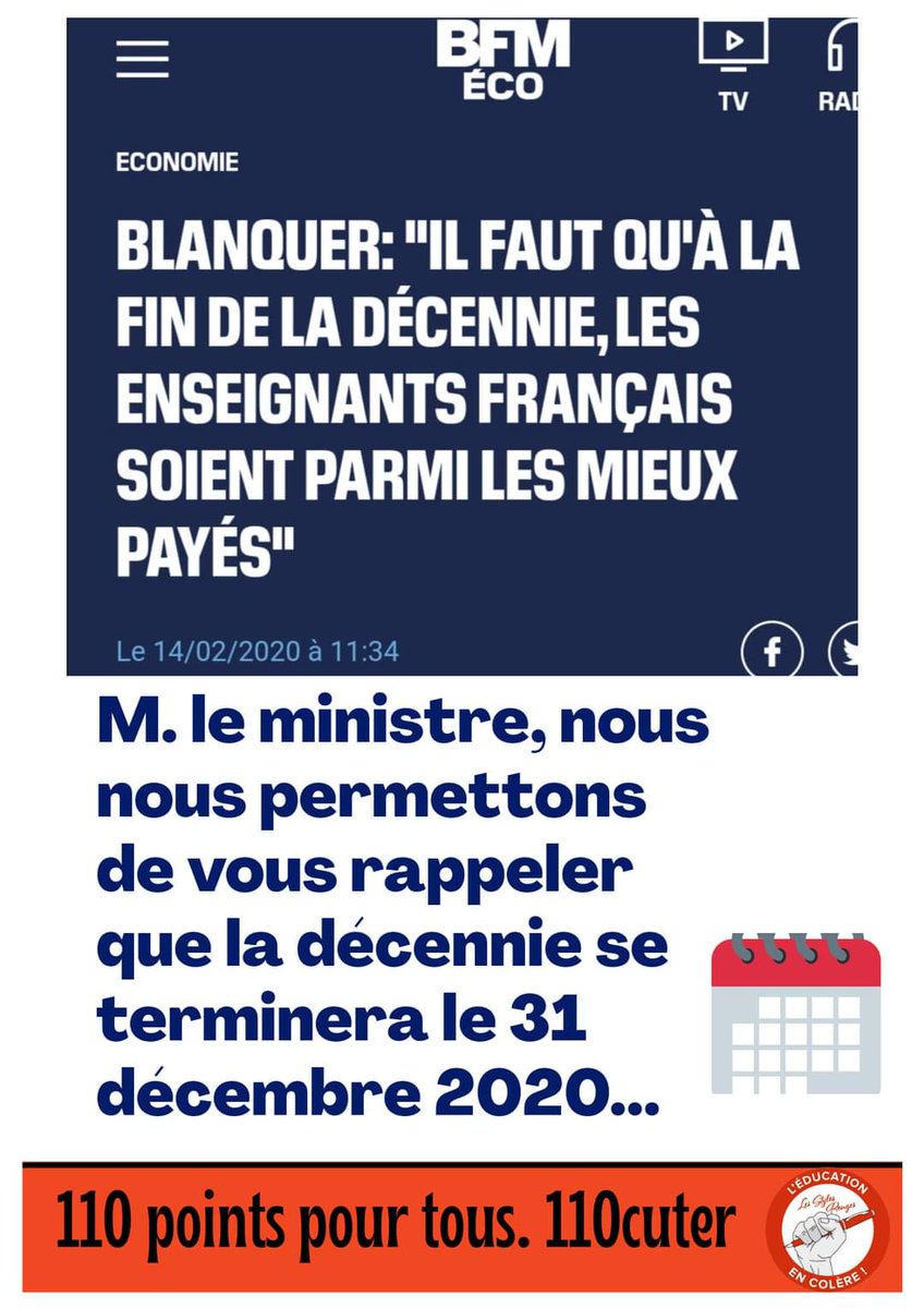 Maud2Nimes's tweet photo. @jmblanquer : J-128 avant la fin de la décennie⌛
Ce message sera quotidien.
#UrgenceRevalo #PSG #ProfAuSalaireGelé #StopMepris #RevalorisationHistorique #110points #StylosRouges #ResistSR #Manifvirtuelle #AugmenteTonProf https://t.co/7s32NWjMXt