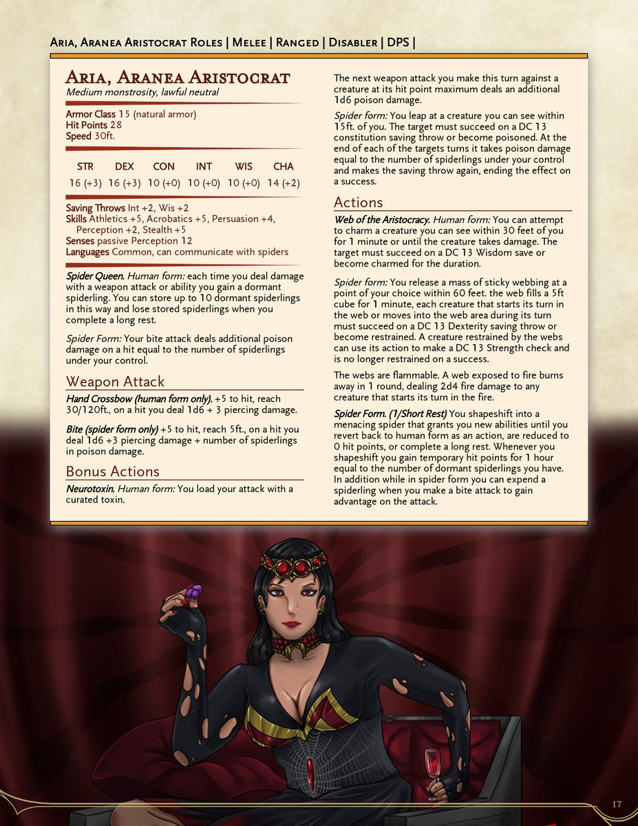 Aria, Aranea Aristocrat
| Melee | Ranged | Disabler | DPS |