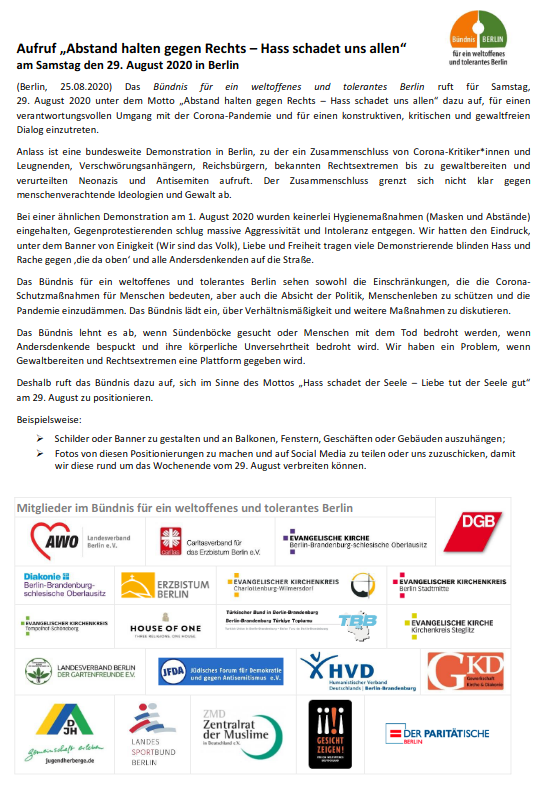 BerlingegenNazi's tweet photo. Unter dem Motto "#Abstandhaltengegenrechts - Hass schadet uns allen" ruft das große Berliner Bündnis @BerlinWeltoffen zur Positionierung aller Berliner_innen an Balkonen+im Internet gegen die rechtsoffenen Versammlungen am 29.08 in #Berlin auf. #b2908 
https://t.co/muct17VscW https://t.co/D3OsM9KYzV