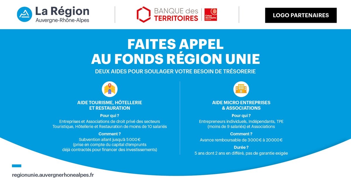 #Entreprendre à #EntreBièvreetRhône 
Il est encore temps pour prétendre au Fonds "Région unie" mis en place par la région en raison de la crise #covid19 et abondé par la Communauté de Communes.
Toutes les infos : bit.ly/2YvGws6