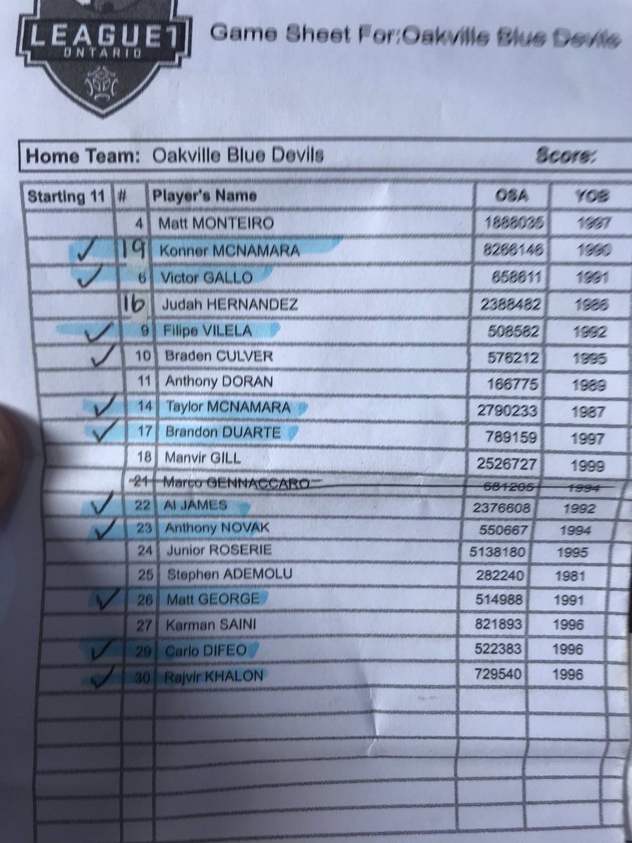 I just came across an old game sheet from when I used to do PxP for @League1Ontario, look at all the players who are playing in the @CPLsoccer #IslandGames or in #MLS for @TorontoFC. Precisely why L1O deserves more love.