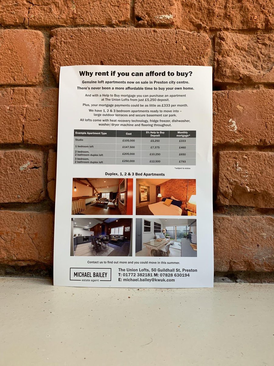 OPEN EVENT:

The Union Lofts, Guildhall Street, PR1 3AS

- Saturday 29th August
- 10am to 3pm
- 1, 2 and 3 bed apartments for sale 
- Booking by appointment only 
- Social distancing 

calendly.com/michael-bailey…

#Preston #Lancashire