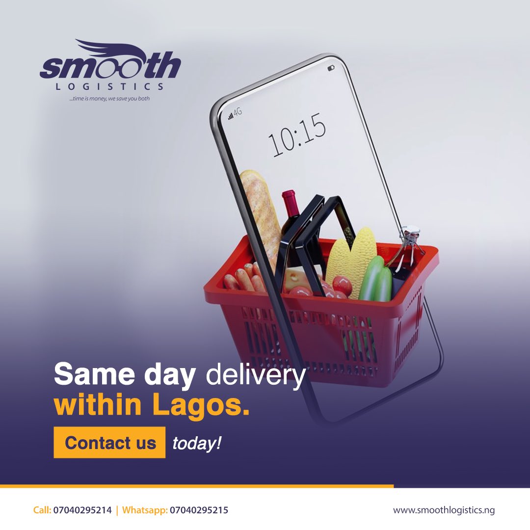 SmoothLogistics's tweet photo. Contact us for same day deliveries within Lagos.
Our riders are available to ensure a smooth delivery.
Call 07040295214 today!
#deliveryservice #deliveries #parcel #samedaydelivery #smoothlogistics https://t.co/vs9lfnE3fY