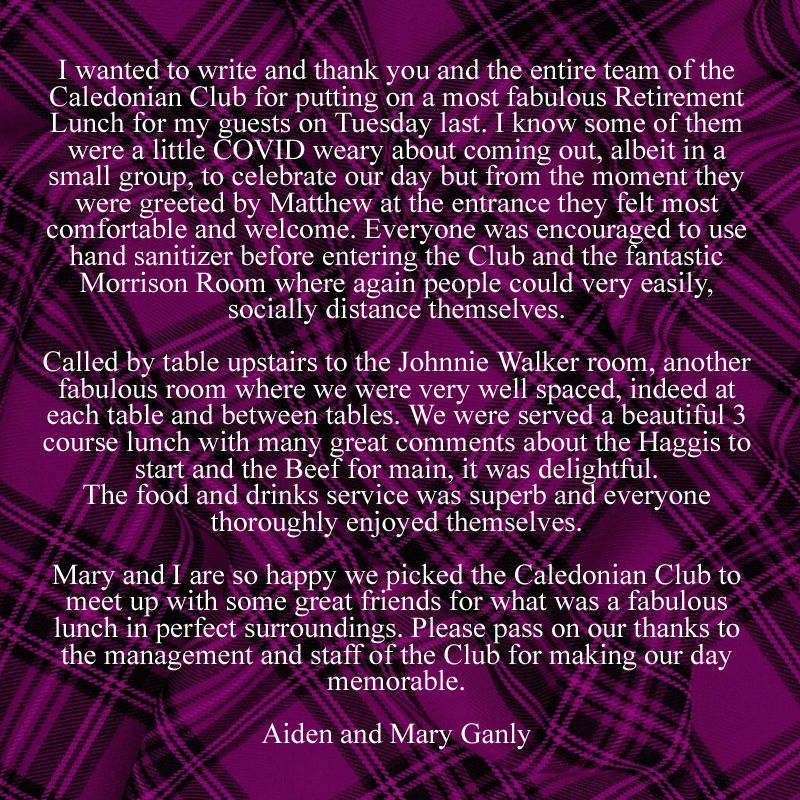 A very welcome testimonial following one of the first #events held at The Club post COVID-19.  #Safety of all guests attending is absolute paramount and what a fantastic way to share the consitancy The Club is able to offer, ensuring guests a wonderful, memorable experience