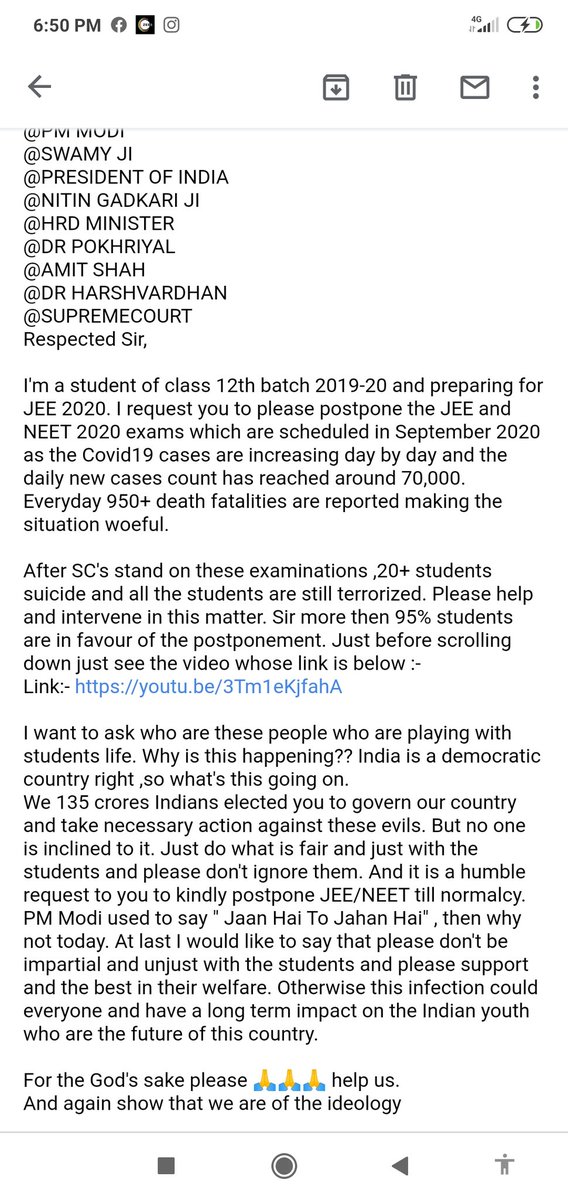 DelhiparentsDPA's tweet photo. Delhi Parents Association has been continuously receiving mails from NEET/JEE aspirants
@PMOIndia @DrRPNishank @India_NHRC
Please announce the postponement of the exam immediately
#MODIJI_POSPTONEJEENEET #WeLovePmModi
#MODIJI_HELPJEENEET https://t.co/r2MPNrgbfx