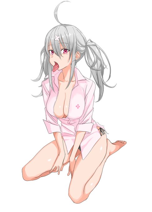 Yシャツの裾から紐パンの紐が見えてて舌を出してるだけの健屋花那#健屋花那 #いらすこや 